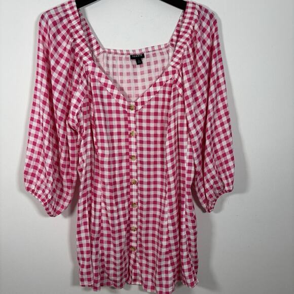 Bundle of 2 Torrid Pink Gingham Check Peasant Top Size 3X Tank Top 22 Plus - Picture 2 of 13